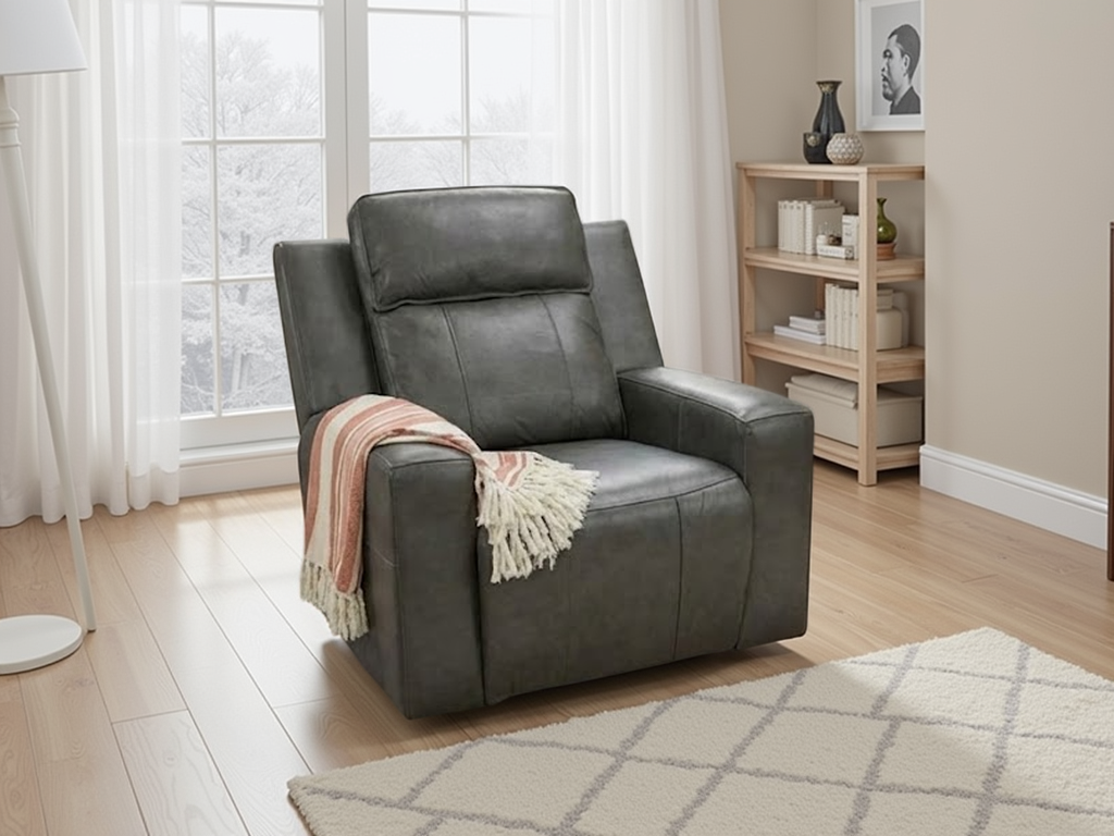 Barcelona Leather Recliner Sofa Armchair Grey