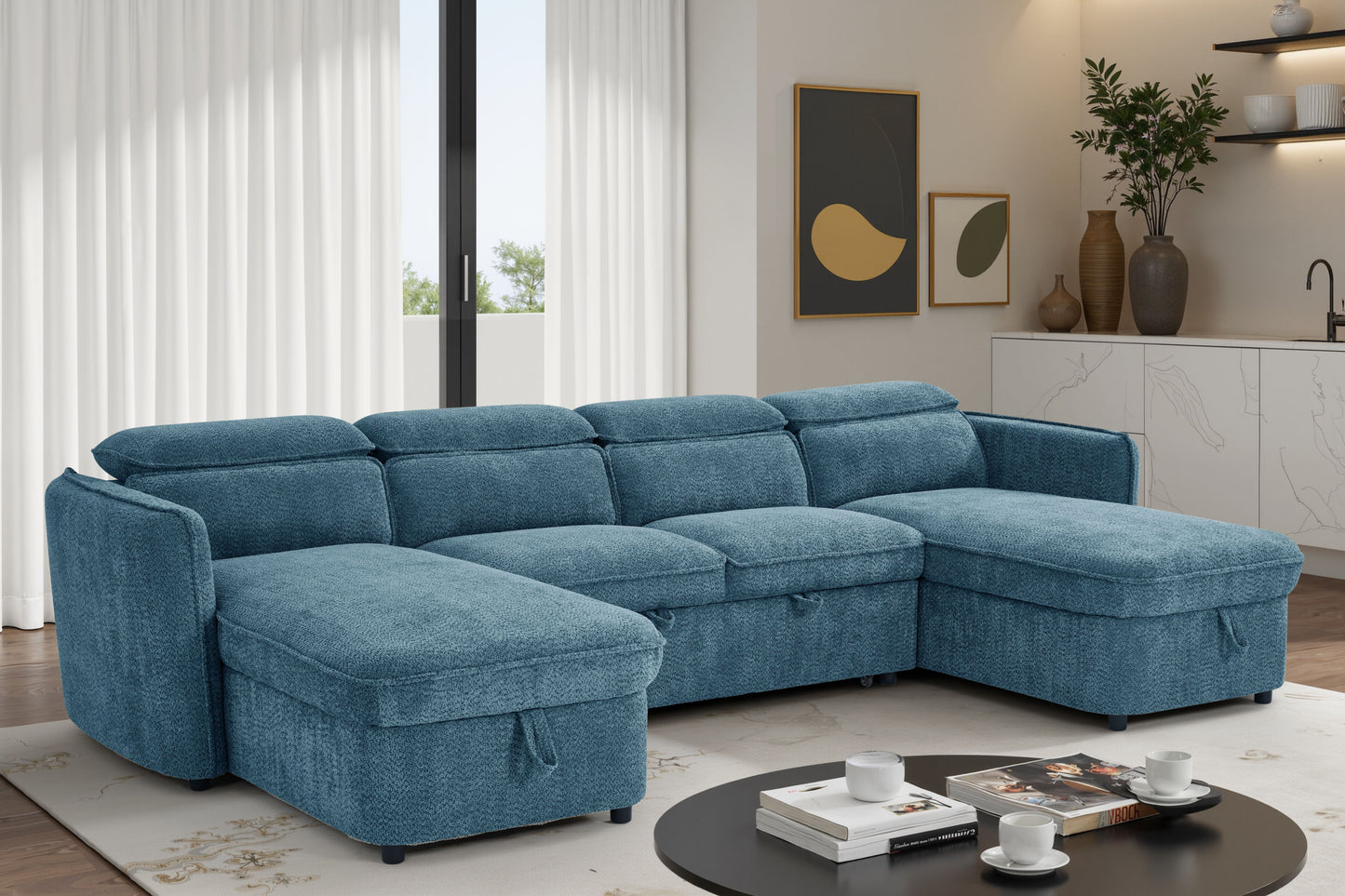 Capri Sofa Bed U Shape Corner Blue