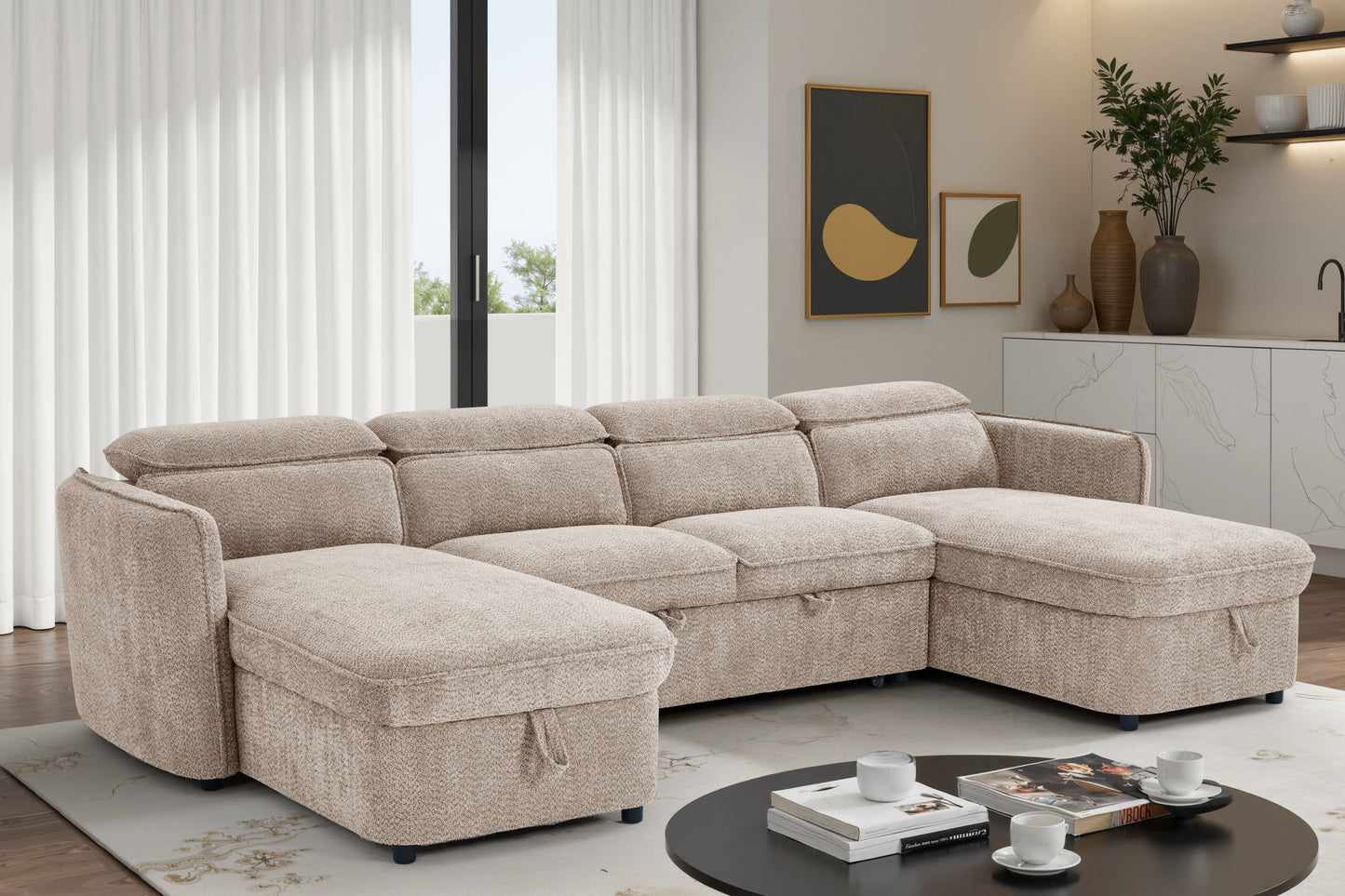 Capri Sofa Bed U Shape Corner Beige