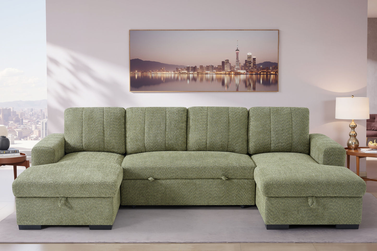 Como Sofa Bed U Shape Corner Green