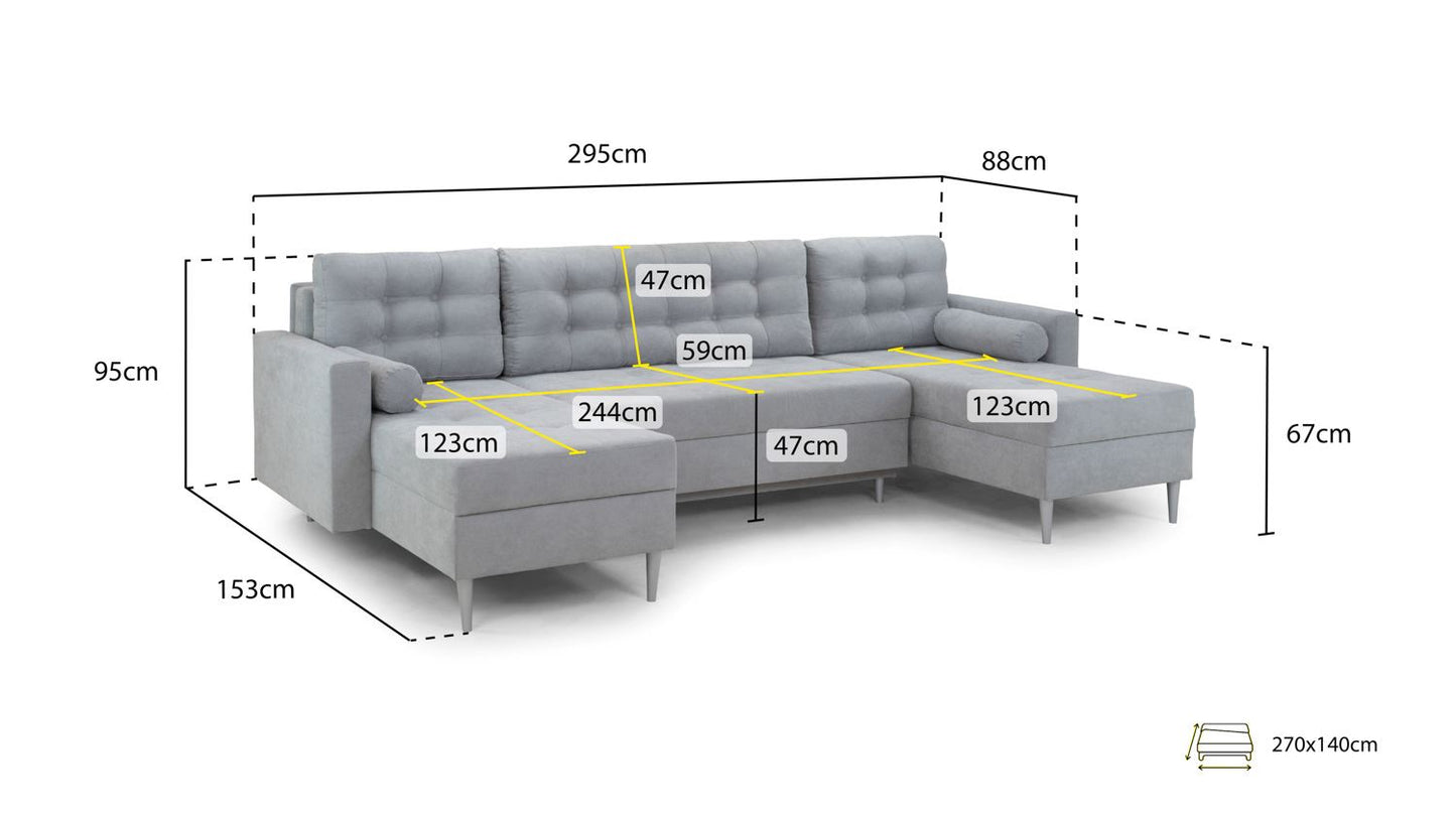 Porto Sofabed Grey U Shape Corner