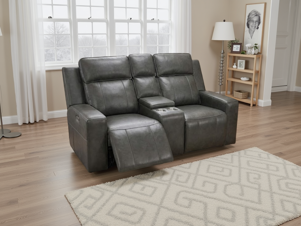 Barcelona Leather Recliner Sofa 2 Seater Grey