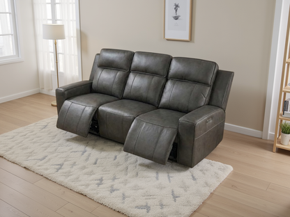 Barcelona Leather Recliner Sofa 3 Seater Grey