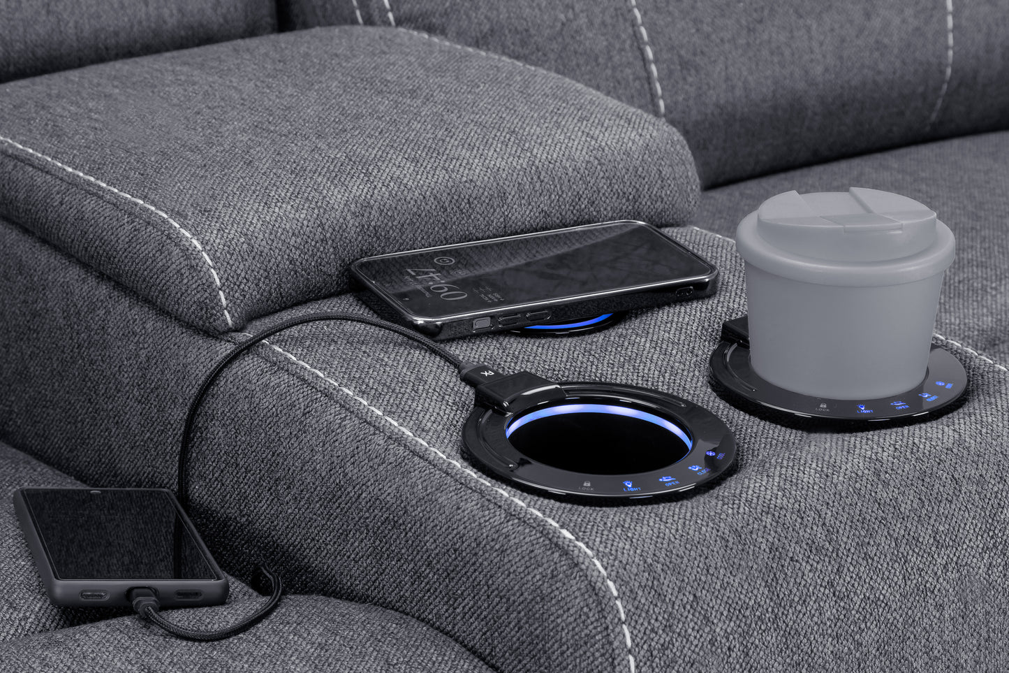 Galaxy Tech Recliner Sofa Grey Fabric 2 Seater