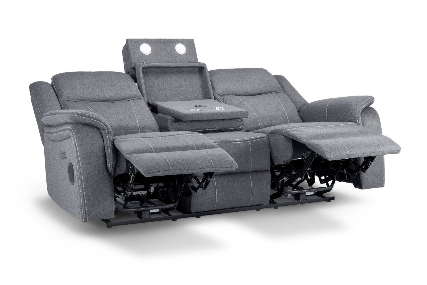 Galaxy Tech Recliner Sofa Grey Fabric 3 Seater