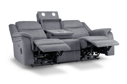 Galaxy Tech Recliner Sofa Grey Fabric 3 Seater
