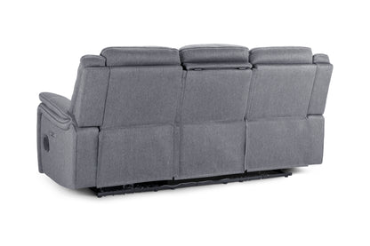 Galaxy Tech Recliner Sofa Grey Fabric 3 Seater