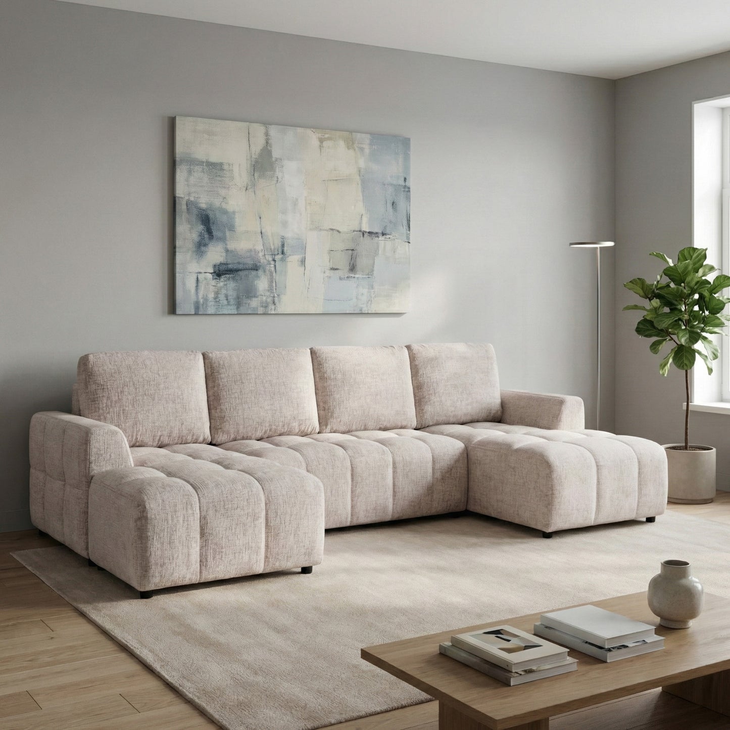Lora Sofa Bed U Shape Corner Mushroom