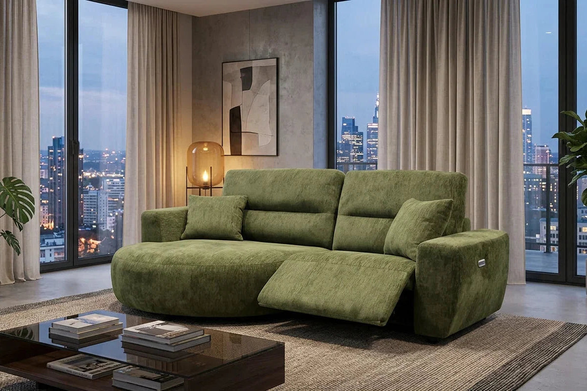 Birch Electric Recliner Green Left Hand Facing Corner